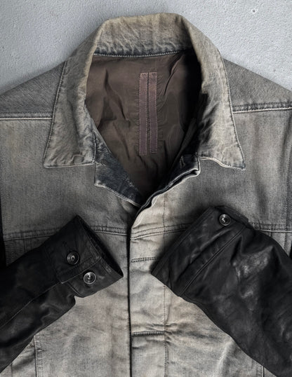 Rick Owens DRKSHDW AW13 “PLINTH” Mineral Dust Leather Sleeves Trucker Jacket