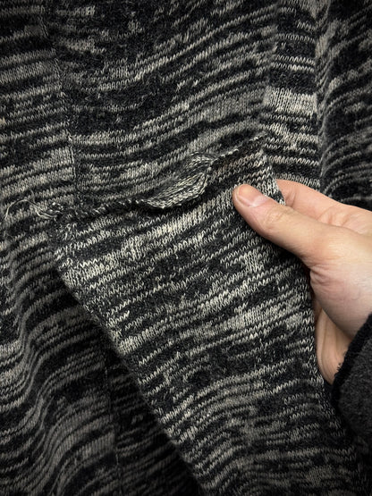 IfSixWasNine Early 00s 'NO. CARDI-1/SHT/M 902NOIH' Distressed Zebra Stripe Open Knit Cardigan detail | DRIEW GARMENTS