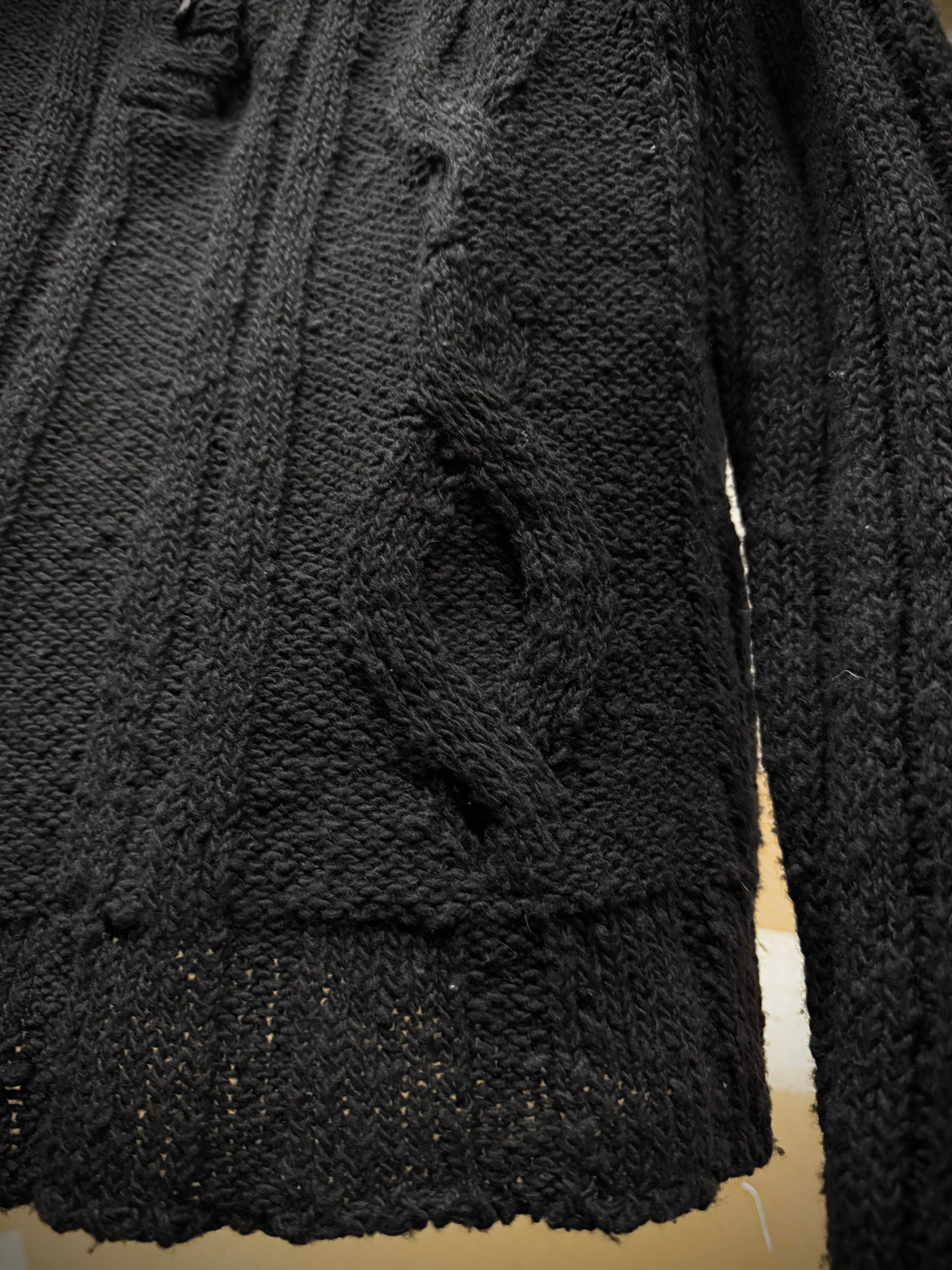 Ann Demeulemeester Early 00s Wide Collar Wool Cable Knit Henley Sweater