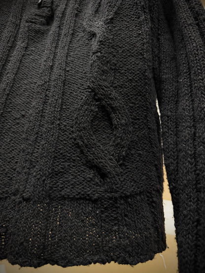 Ann Demeulemeester Early 00s Wide Collar Wool Cable Knit Henley Sweater