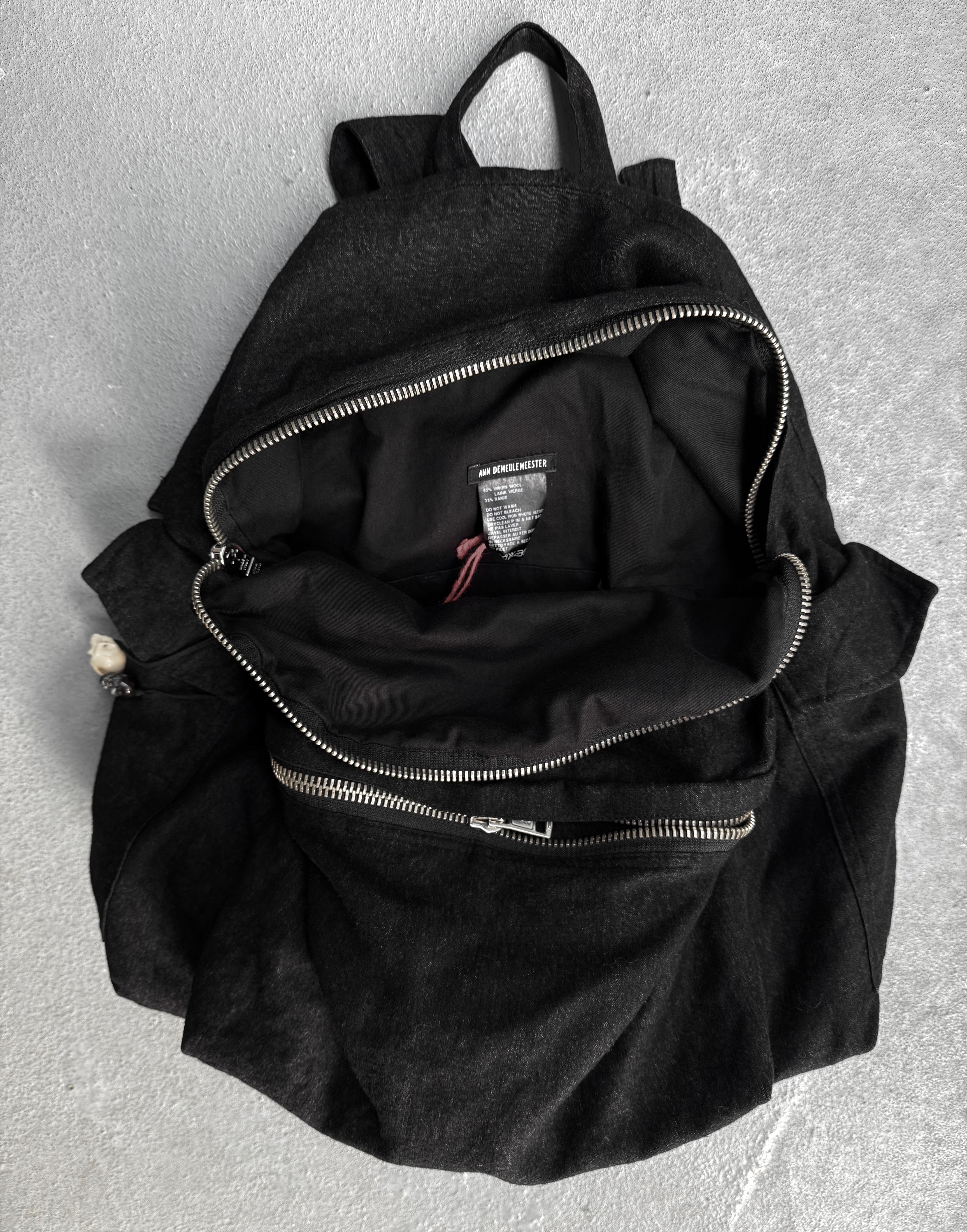 Ann Demeulemeester 2010s Skull Charm Wool Ramie Backpack – DRIEW