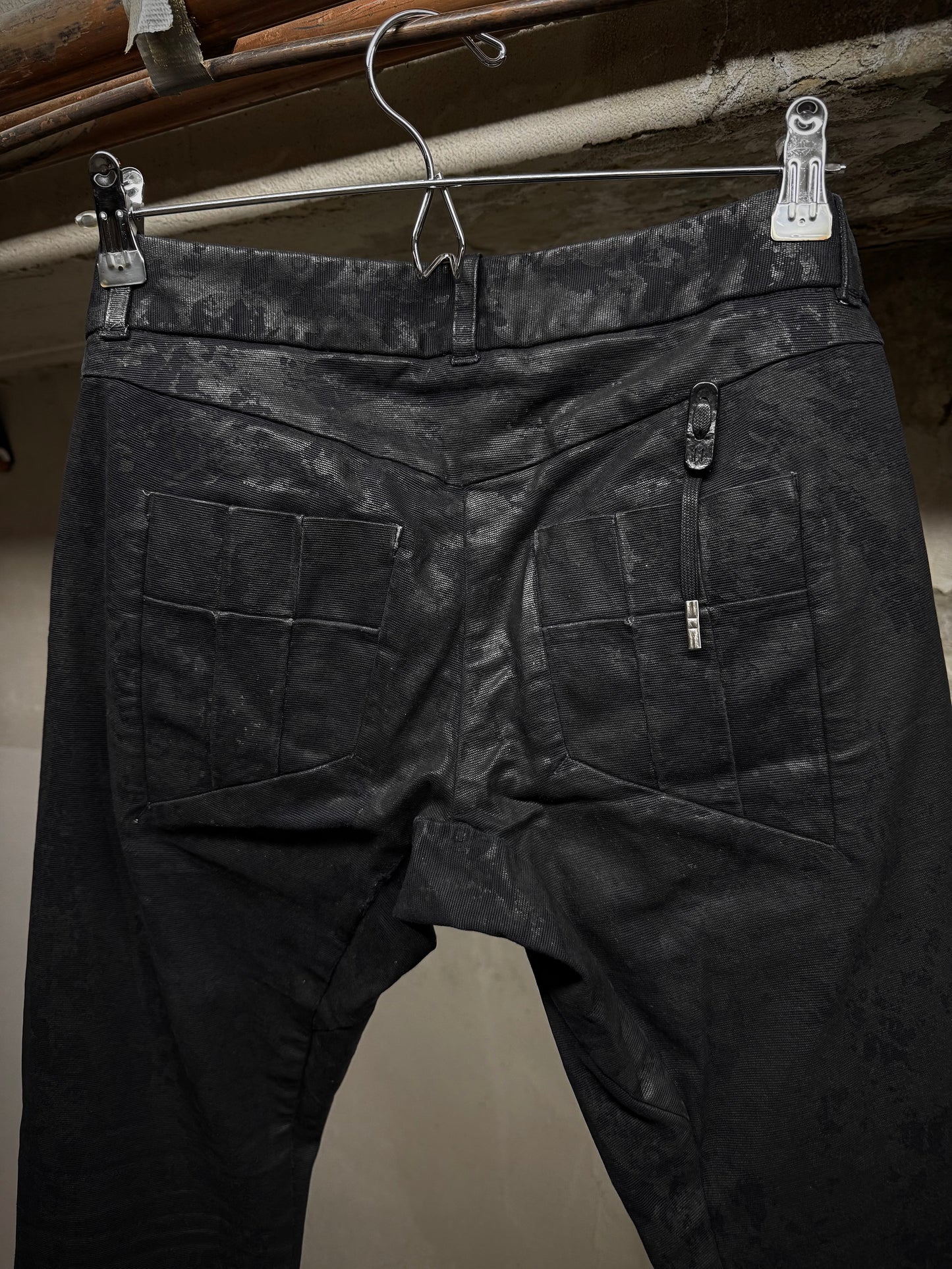 Boris Bidjan Saberi SS16 'WP2 F1405K' Black Object-Dyed Vinyl Processed Skinny Stretch Denim