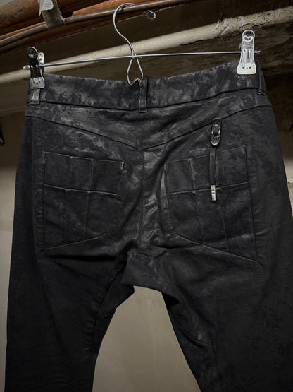Boris Bidjan Saberi SS16 'WP2 F1405K' Black Object-Dyed Vinyl Processed Skinny Stretch Denim