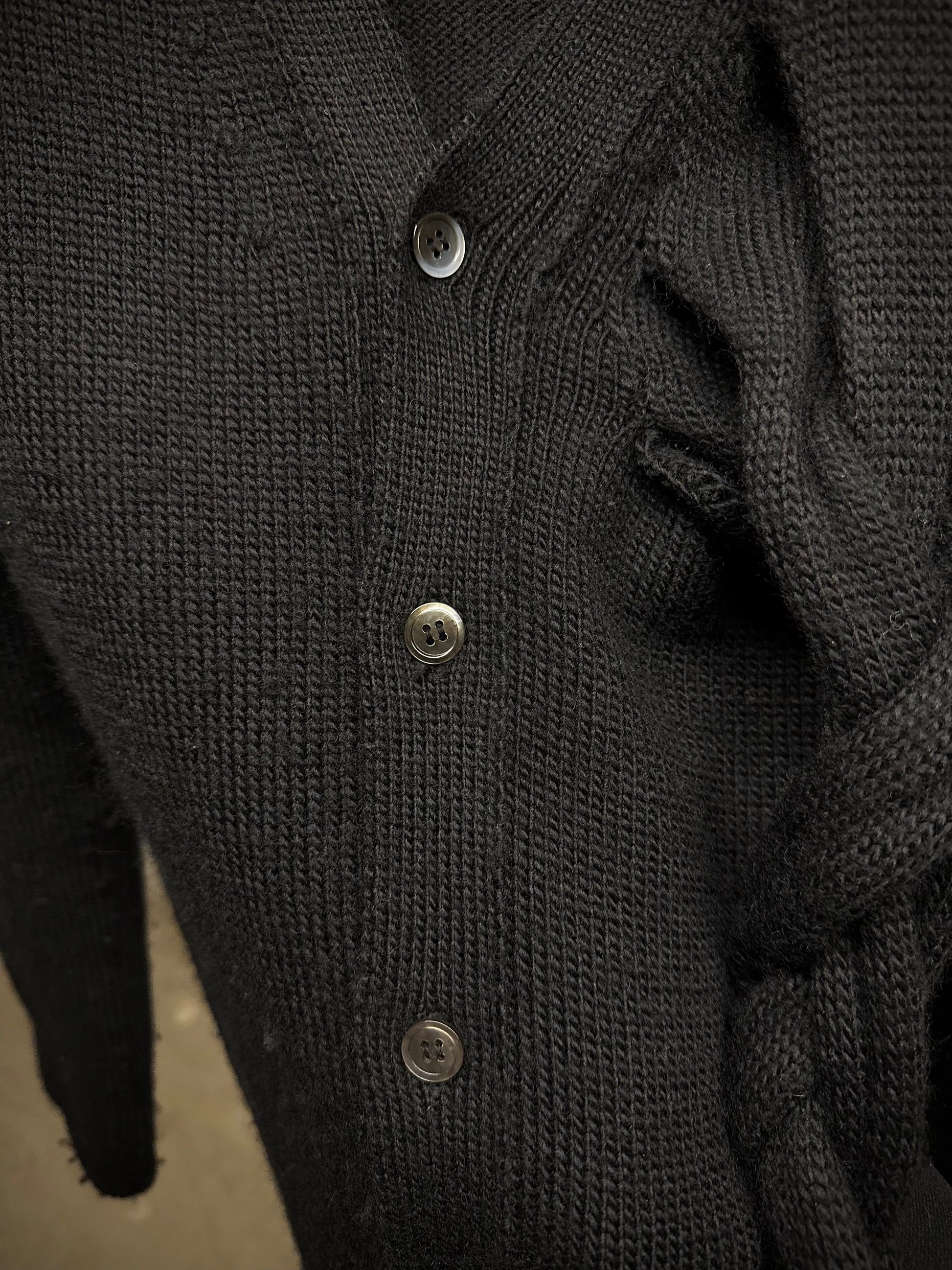 COMME des GARÇONS AW14 Cut Out Extended Wool Locks Knit Cardigan detail | DRIEW GARMENTS