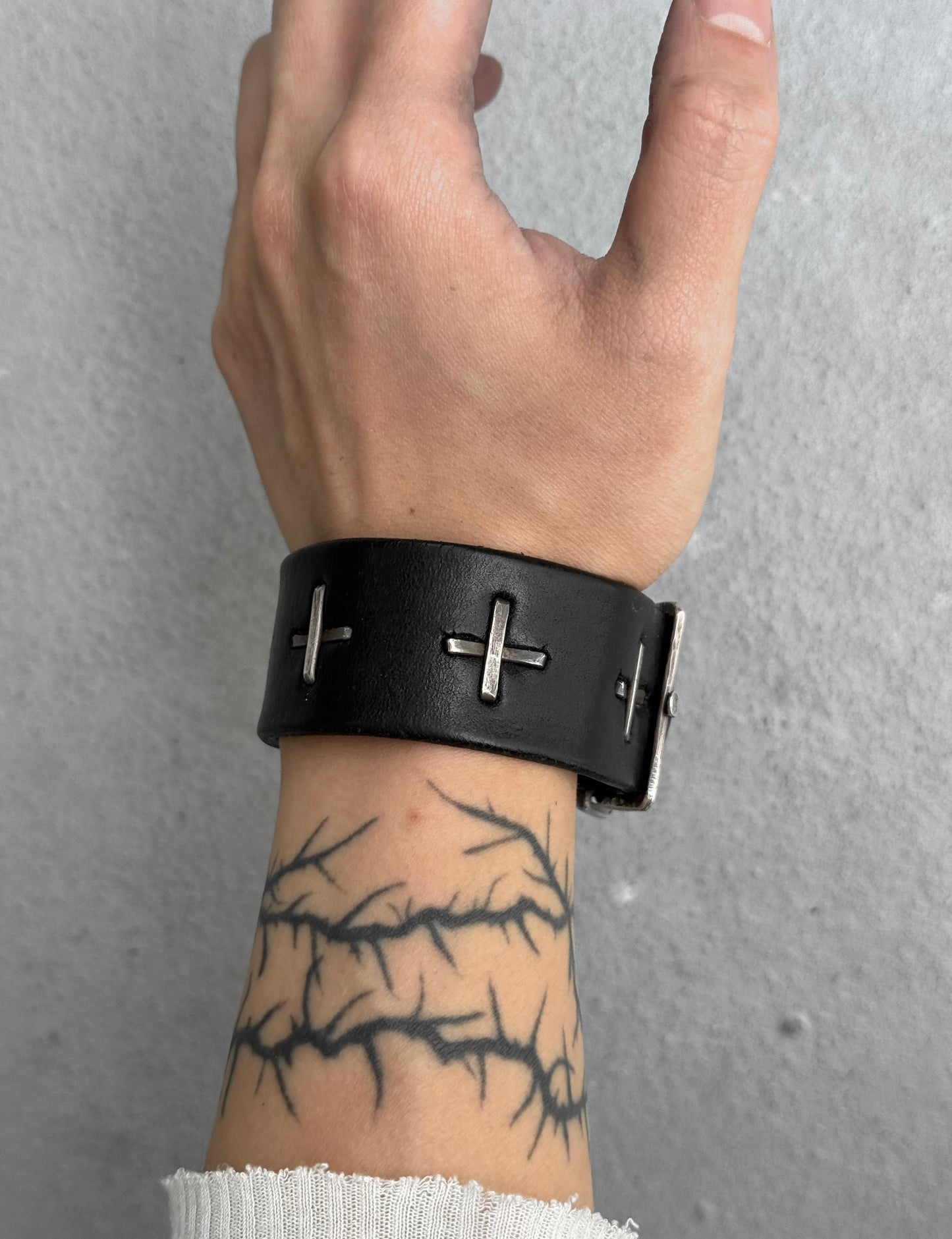 m.a+ by Maurizio Amadei ‘AB4 GR 3.0’ Buckle Cross Studded Leather Bracelet