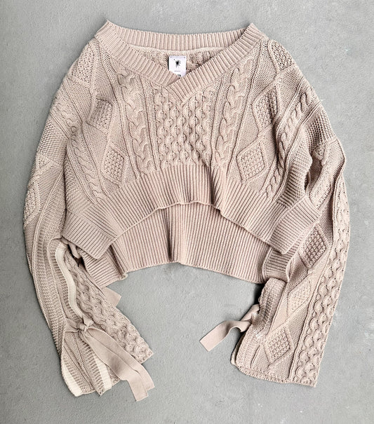 MiharaYasuhiro AW20 Cropped ‘Bondage’ Straps Cable Knit Sweater