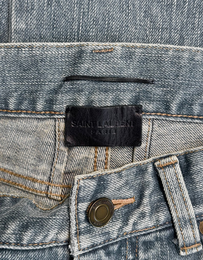 Saint Laurent Paris SS15 Blue ‘D02’ Light-distressed Crash Skinny Denim