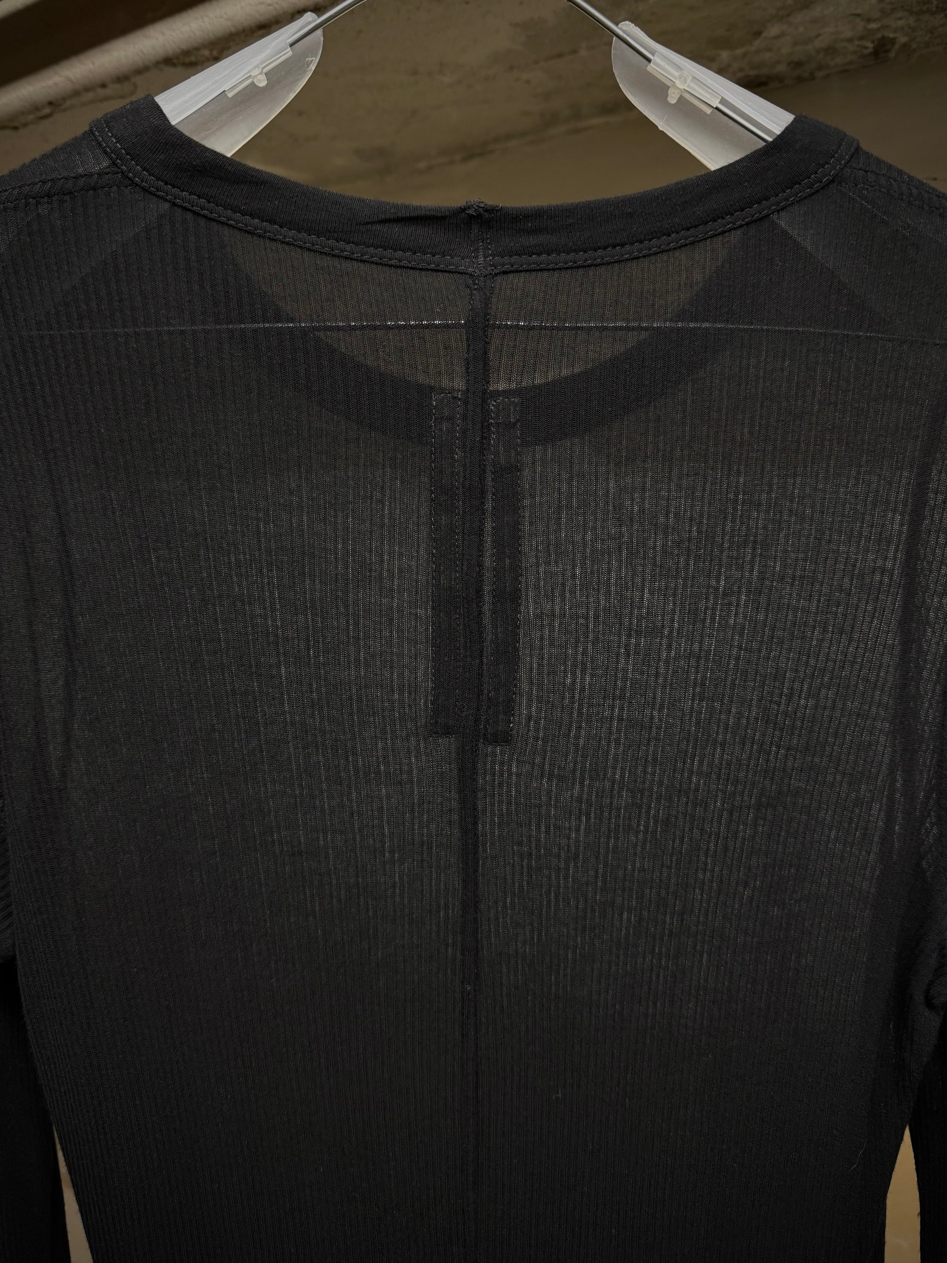Rick Owens AW24 "PORTERVILLE" Black Sheer Ribbed Long-sleeves detail | DRIEW GARMENTS