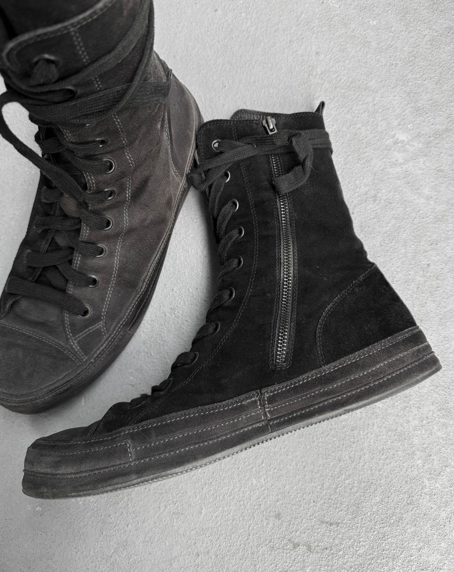 Ann Demeulemeester Scamosciato Two-toned Black Suede High-top Sneakers