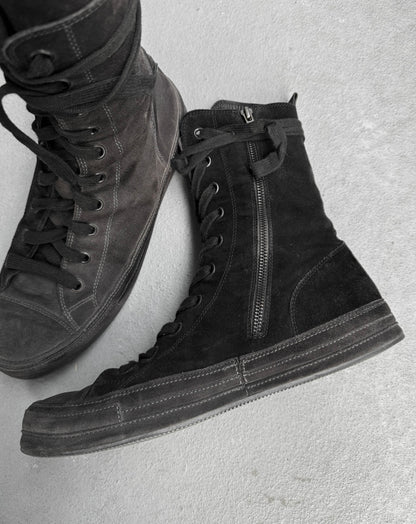 Ann Demeulemeester Scamosciato Two-toned Black Suede High-top Sneakers