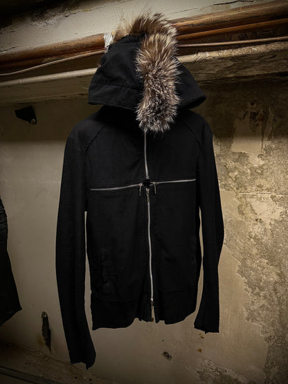 14thAddiction Mohawk Custom Distressed Sheepskin Leather Cross-zip Hoodie | Archive Fashion Toronto