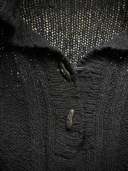 Ann Demeulemeester Early 00s Wide Collar Wool Cable Knit Henley Sweater