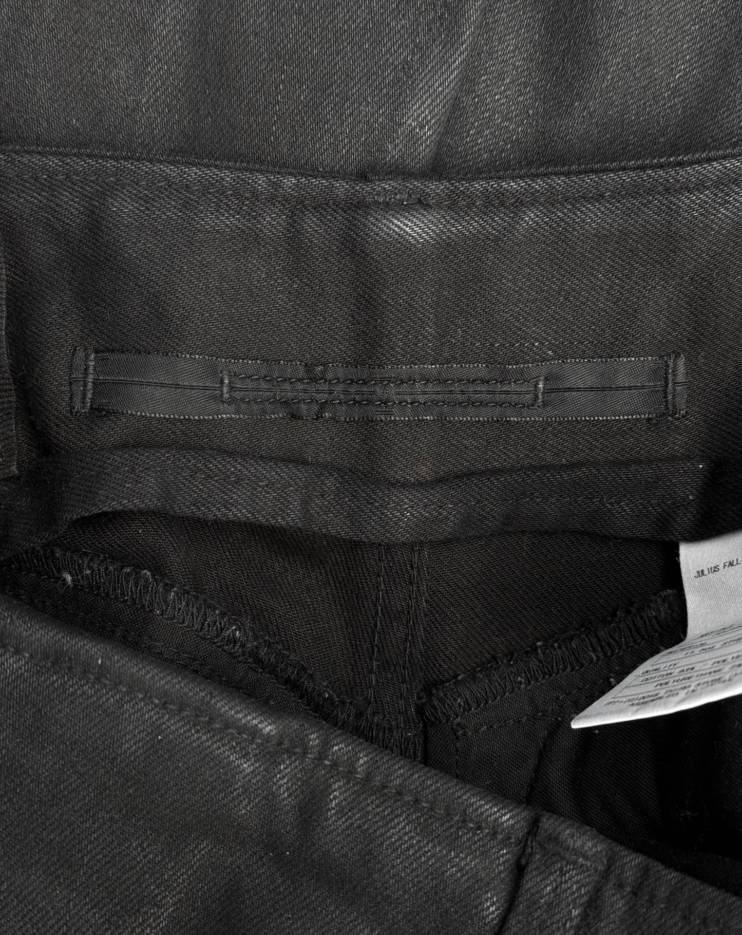 Julius_7 AW16-17 “beast;” Waxed Geometry Paneling Cut Skinny Denim