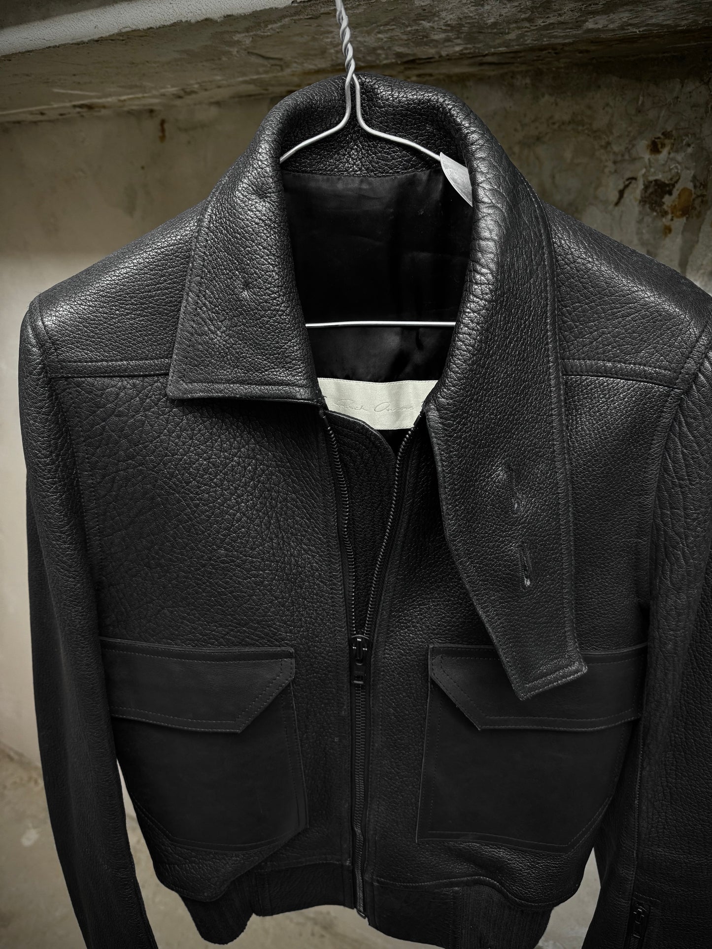 Rick Owens AW16 "MASTODON" Glitter Trench Cropped Ram Leather Jacket detail | DRIEW GARMENTS
