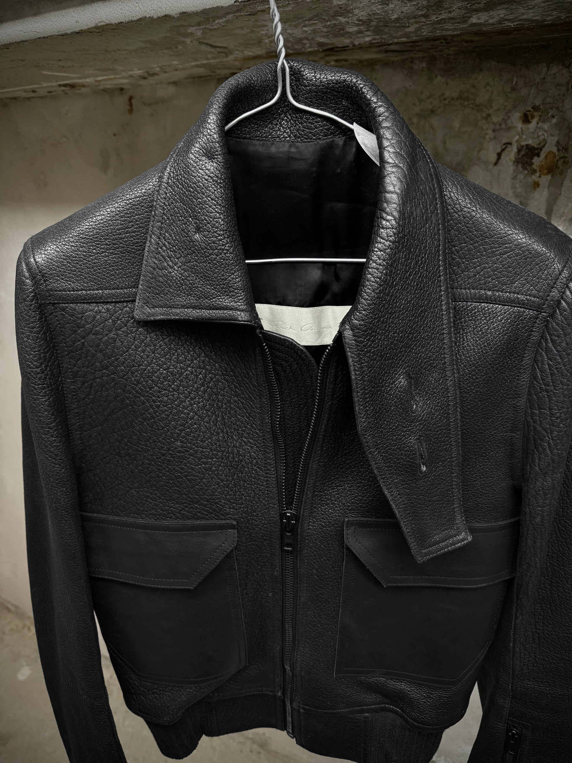 Rick Owens AW16 "MASTODON" Glitter Trench Cropped Ram Leather Jacket detail | DRIEW GARMENTS