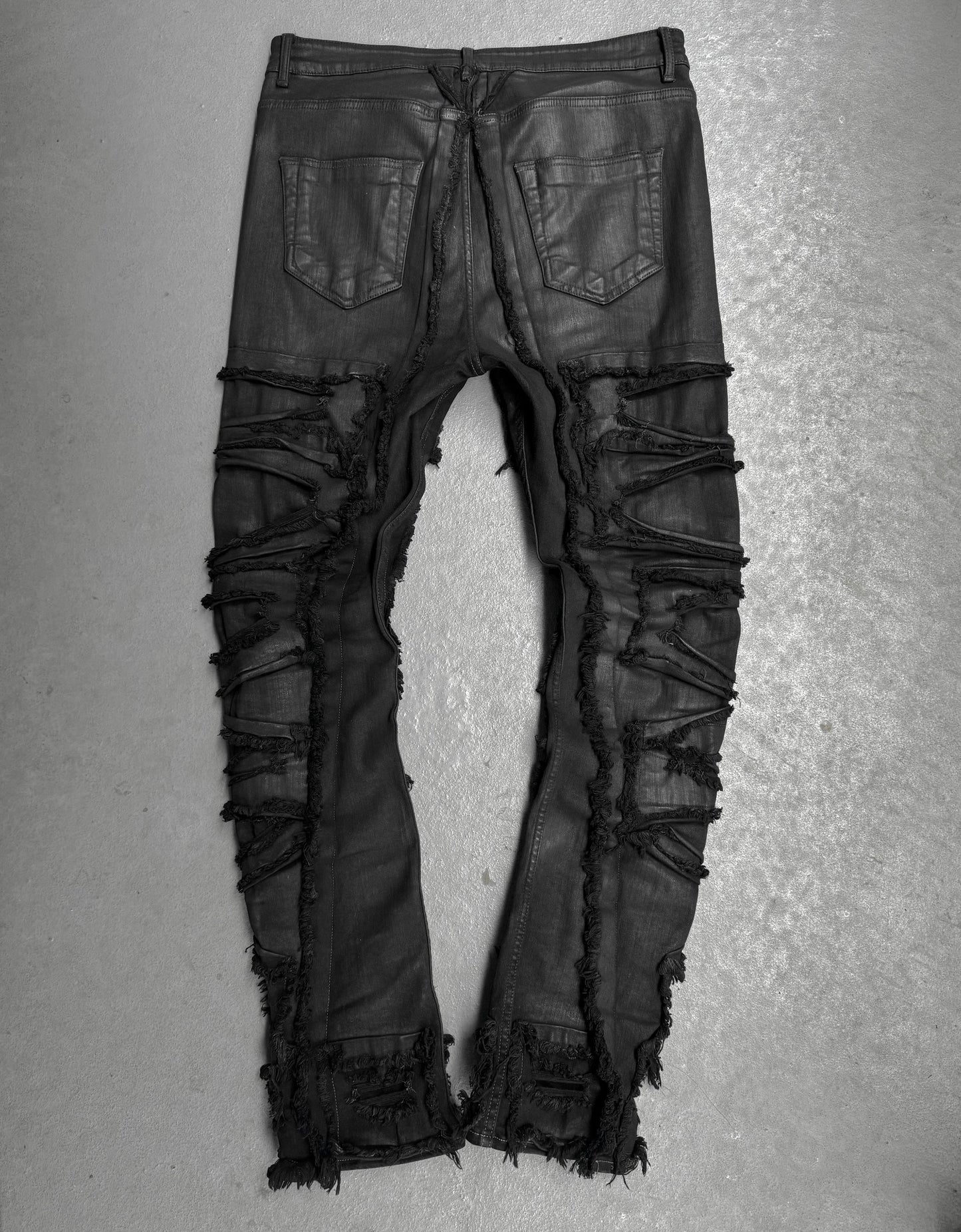 Rick Owens DRKSHDW AW21 "GETHSEMANE" Distressed Waxed ‘Detroit Cut’ Denim