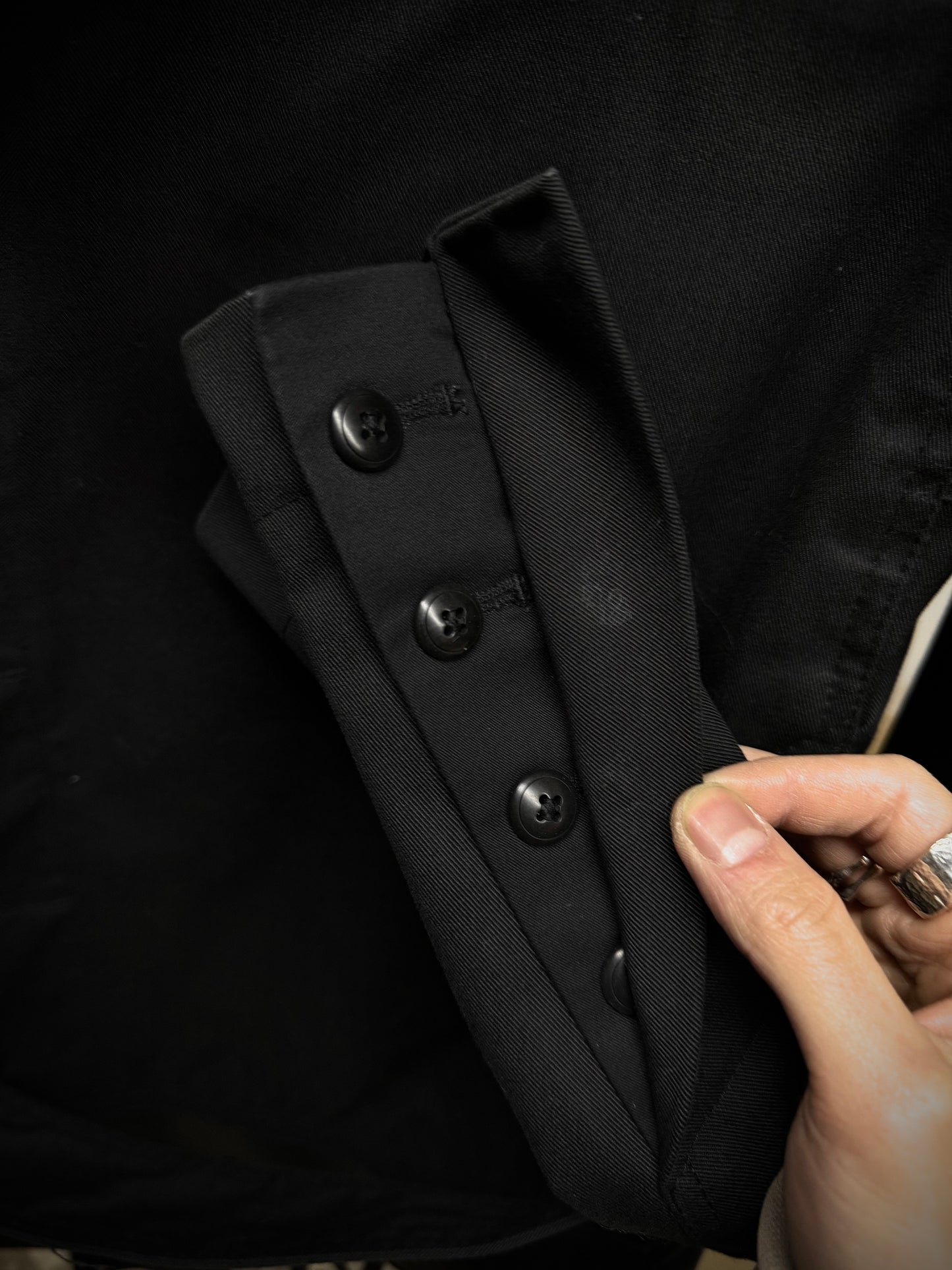 Rick Owens SS14 "VICIOUS" Faux Leather Cut-Out Cotton Trench Coat detail | DRIEW GARMENTS