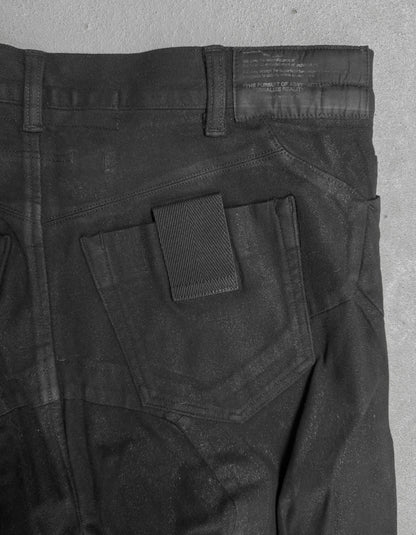 Julius_7 SS15 "prism;" Geometric Drop-crotch Wax Coated Knit Denim