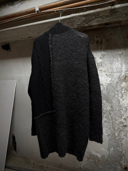 Yohji Yamamoto POUR HOMME AW15 Asymmetric Oversized Chunky Wool Cable Knit Cardigan detail | DRIEW GARMENTS