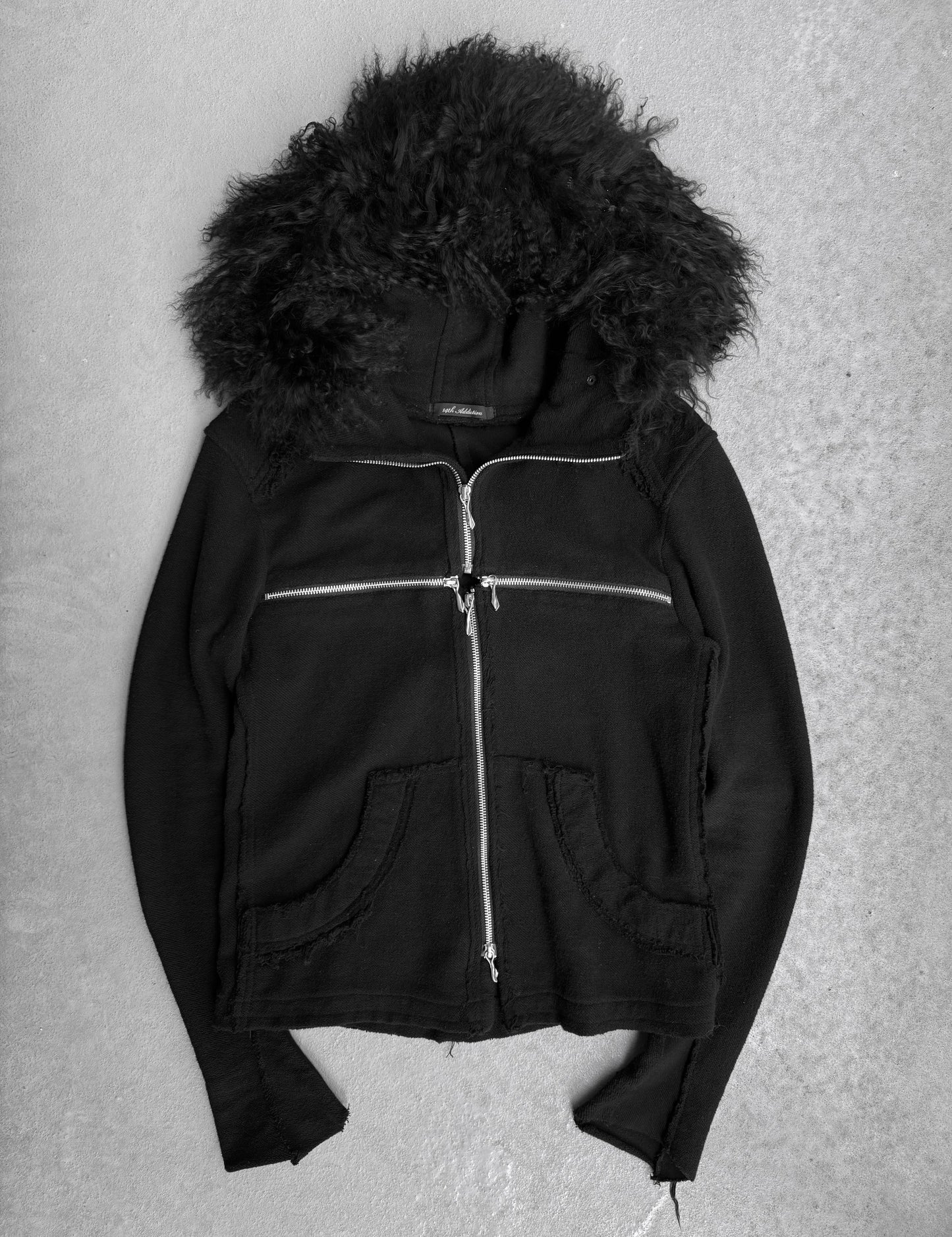 14thAddiction Black Fur Custom French Terry Cross-zip Hoodie