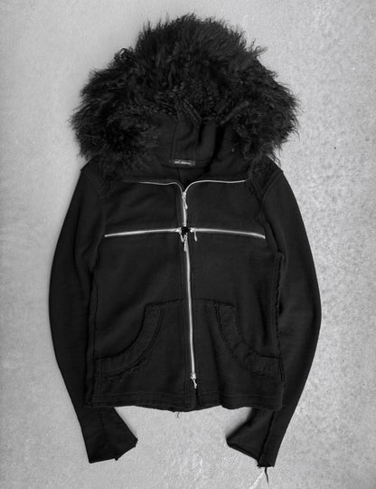 14thAddiction Black Fur Custom French Terry Cross-zip Hoodie