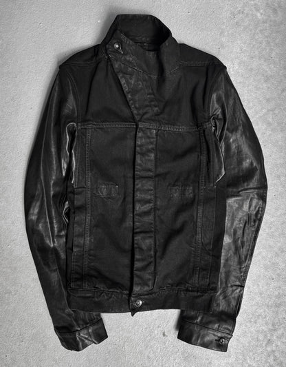Rick Owens DRKSHDW SS14 "VICIOUS" Slave Hybrid Leather Sleeves Waxed Denim Jacket