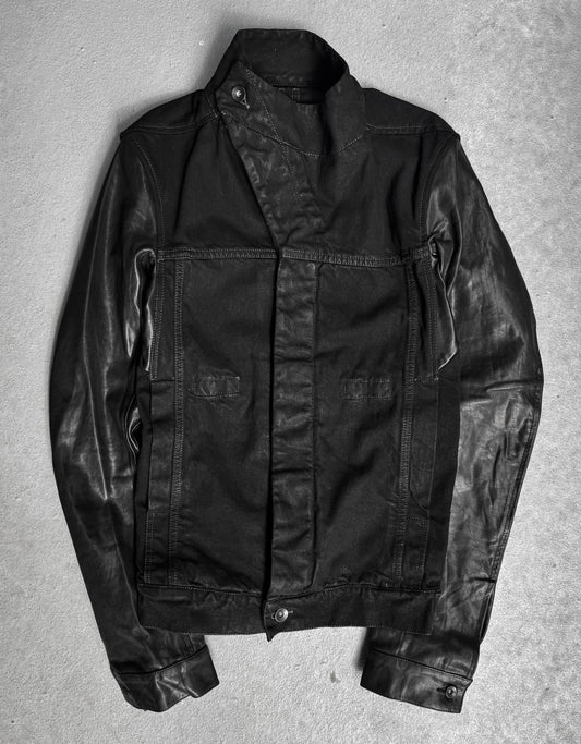 Rick Owens DRKSHDW SS14 "VICIOUS" Slave Hybrid Leather Sleeves Waxed Denim Jacket
