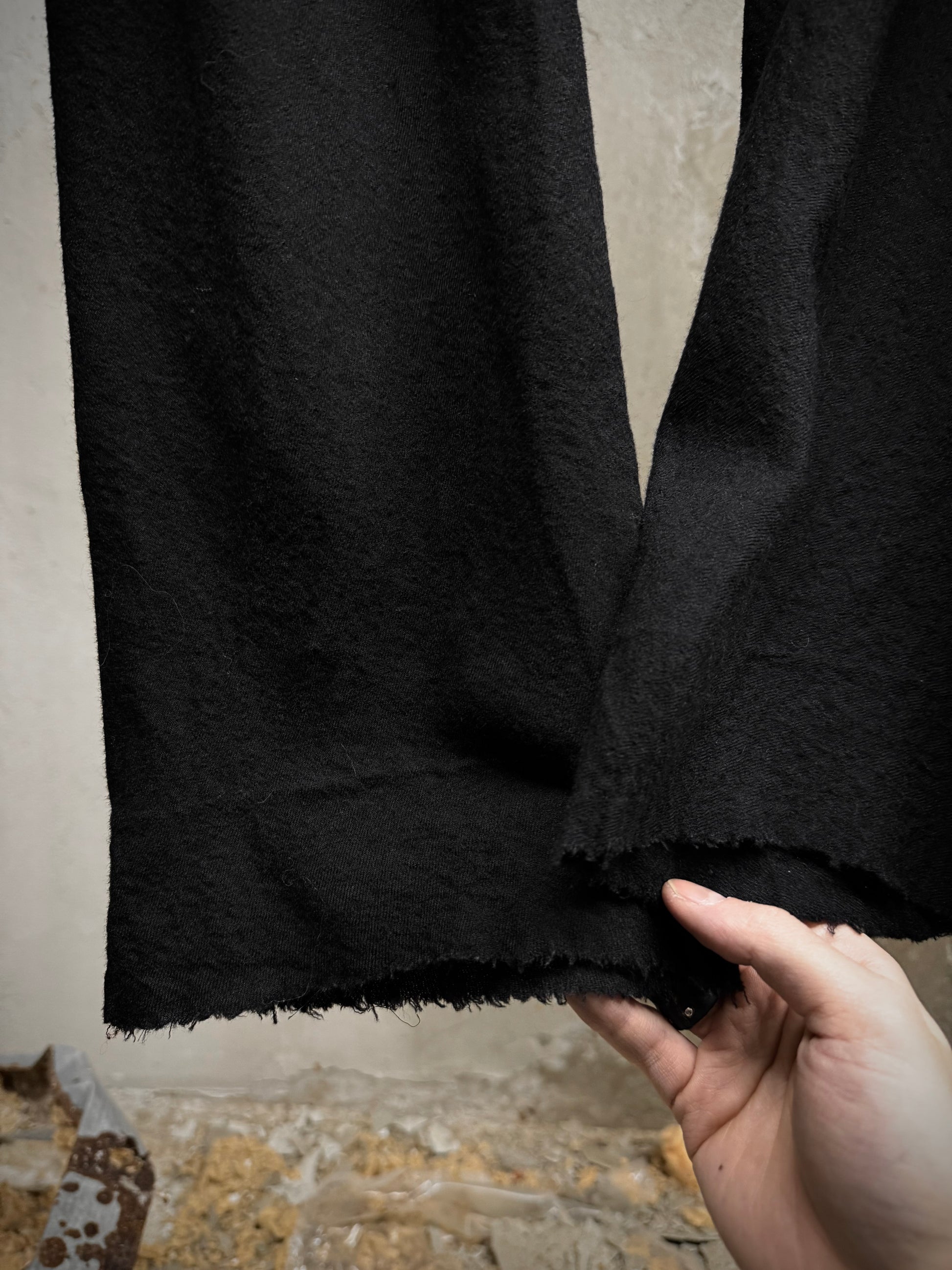 Rick Owens AW08 "STAG" Bias Cut Frayed Hem Flare Wool Trousers detail | DRIEW GARMENTS