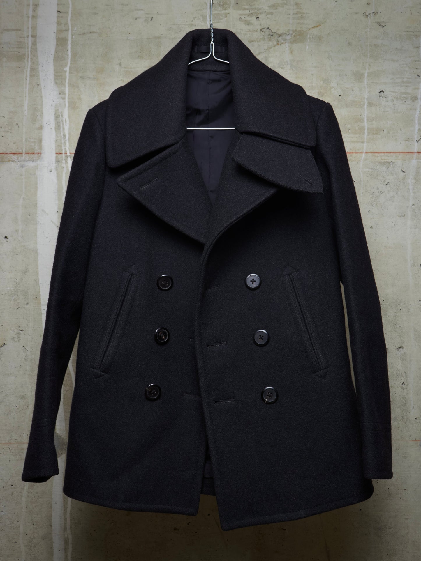 Lad Musician AW11 Charcoal Heavy Melton Wool Wide Collar Peacoat