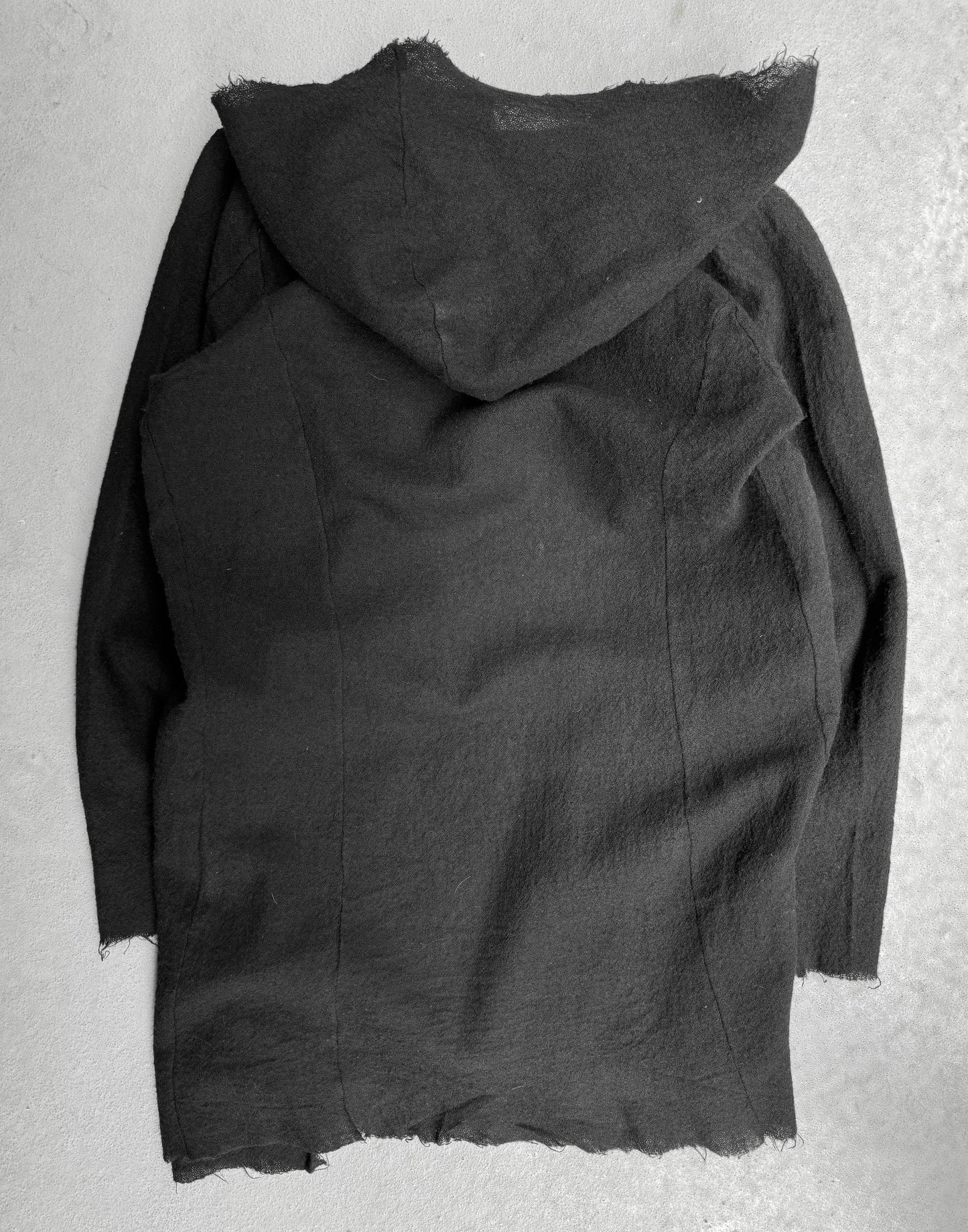 SHELLAC Early 00s Raw-Edge Drape Wool Hooded Coat