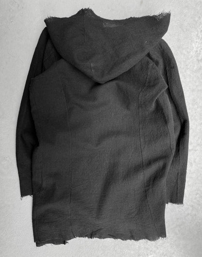 SHELLAC Early 00s Raw-Edge Drape Wool Hooded Coat