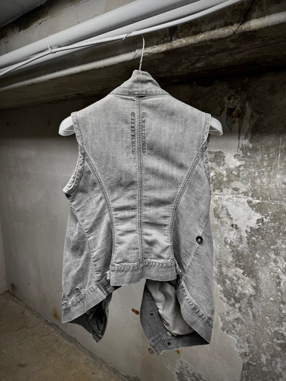 Rick Owens DRKSHDW AW08 "STAG" EGG Asymmetric Denim Vest detail | DRIEW GARMENTS