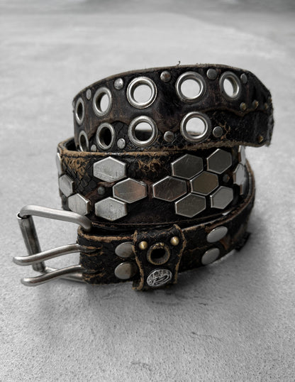 KMRii Early 00s Scar-stitch Honeycomb Leather Belt