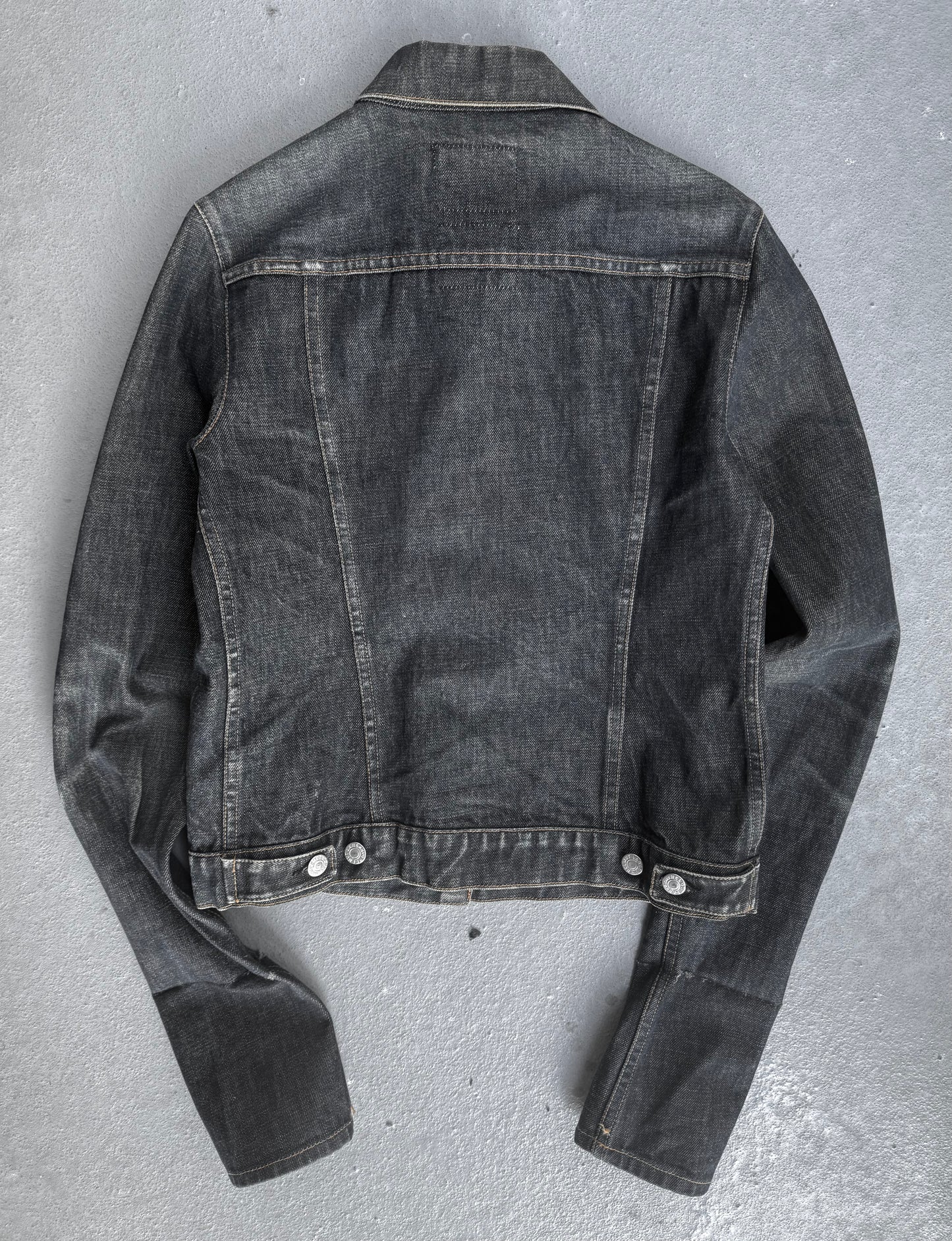 Helmut Lang Late 90s Blue Extended Sleeve Classic Raw Denim Trucker Jacket