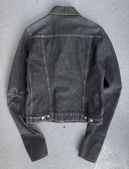 Helmut Lang Late 90s Blue Extended Sleeve Classic Raw Denim Trucker Jacket
