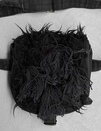 Christopher Nemeth Early 00s Black Cotton Fur Patches Side/Waist-bag