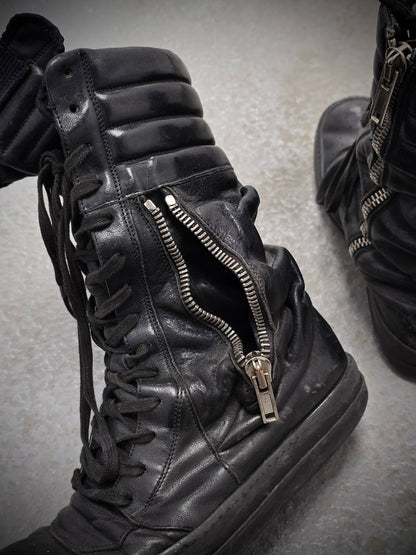 Rick Owens AW12 “MOUNTAIN” All-black Calfskin Leather Cargobasket Sneakers