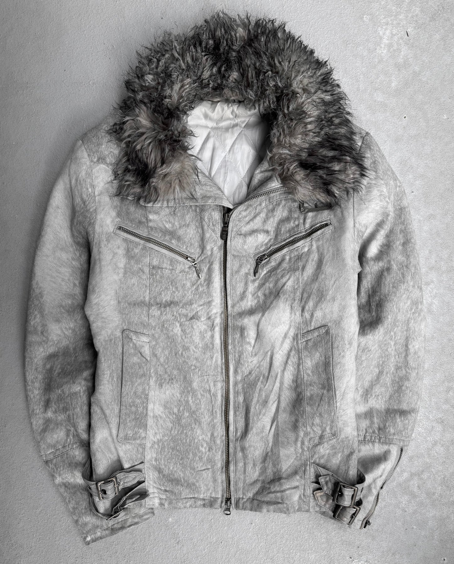 Tornado Mart Early 00s Fur Collar Faux Leather Rider Jacket