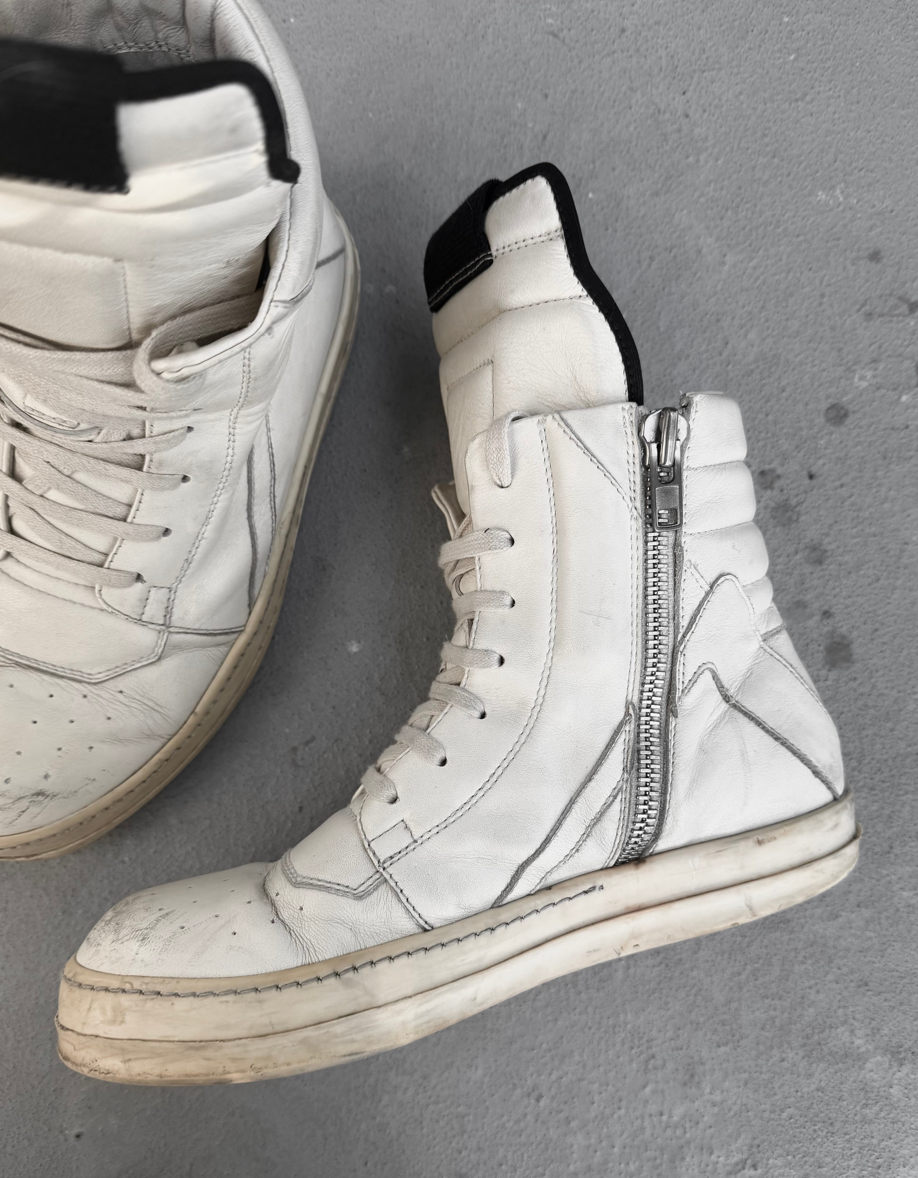Rick Owens SS16 All-white Geobasket Leather Sneakers | DRIEW
