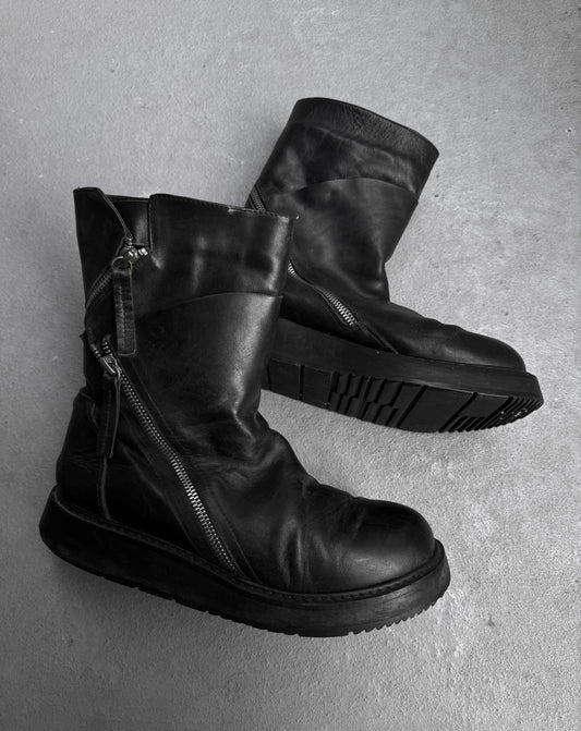 Cinzia Araia Early 00s Spiral Zip Leather Creeper Boots