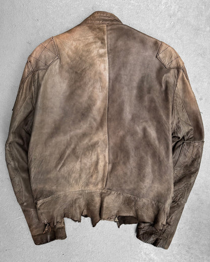 MiharaYasuhiro Early 00s Garment-Dyed Sheepskin Leather Asymmetrical Rider Jacket