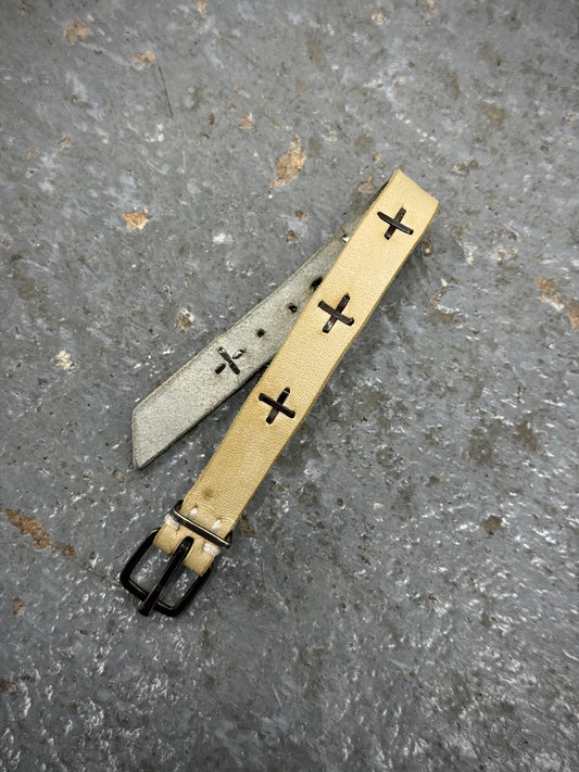 m.a+ by Maurizio Amadei 'A-F2B1' CU 2.0 .925 Silver Cross White Horse Leather Skinny Wristband | Archive Fashion Toronto