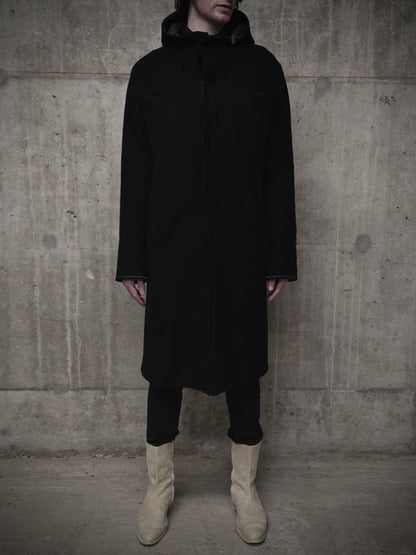 Lost and Found Ria Dunn Lost & Found by Ria Dunn 2010s Removable Hooded Boiled Wool Crepe Coat detail | DRIEW GARMENTS