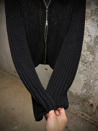 Ann Demeulemeester AW98 Cropped Cotton Knit Zip Up Mock Neck Sweater detail | DRIEW GARMENTS