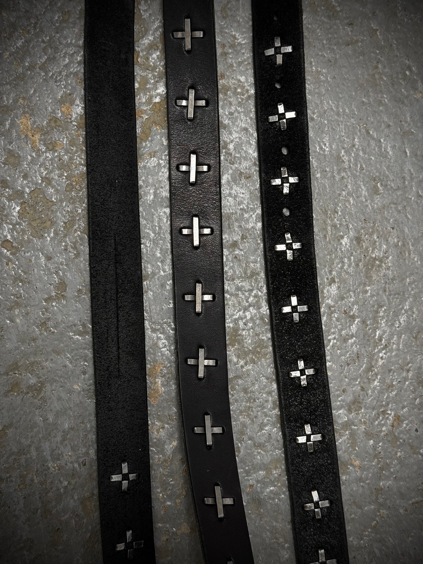 m.a+ by Maurizio Amadei 'EQ2C' GR 3.0 .925 Silver Cross Studded Cow Leather Belt detail | DRIEW GARMENTS
