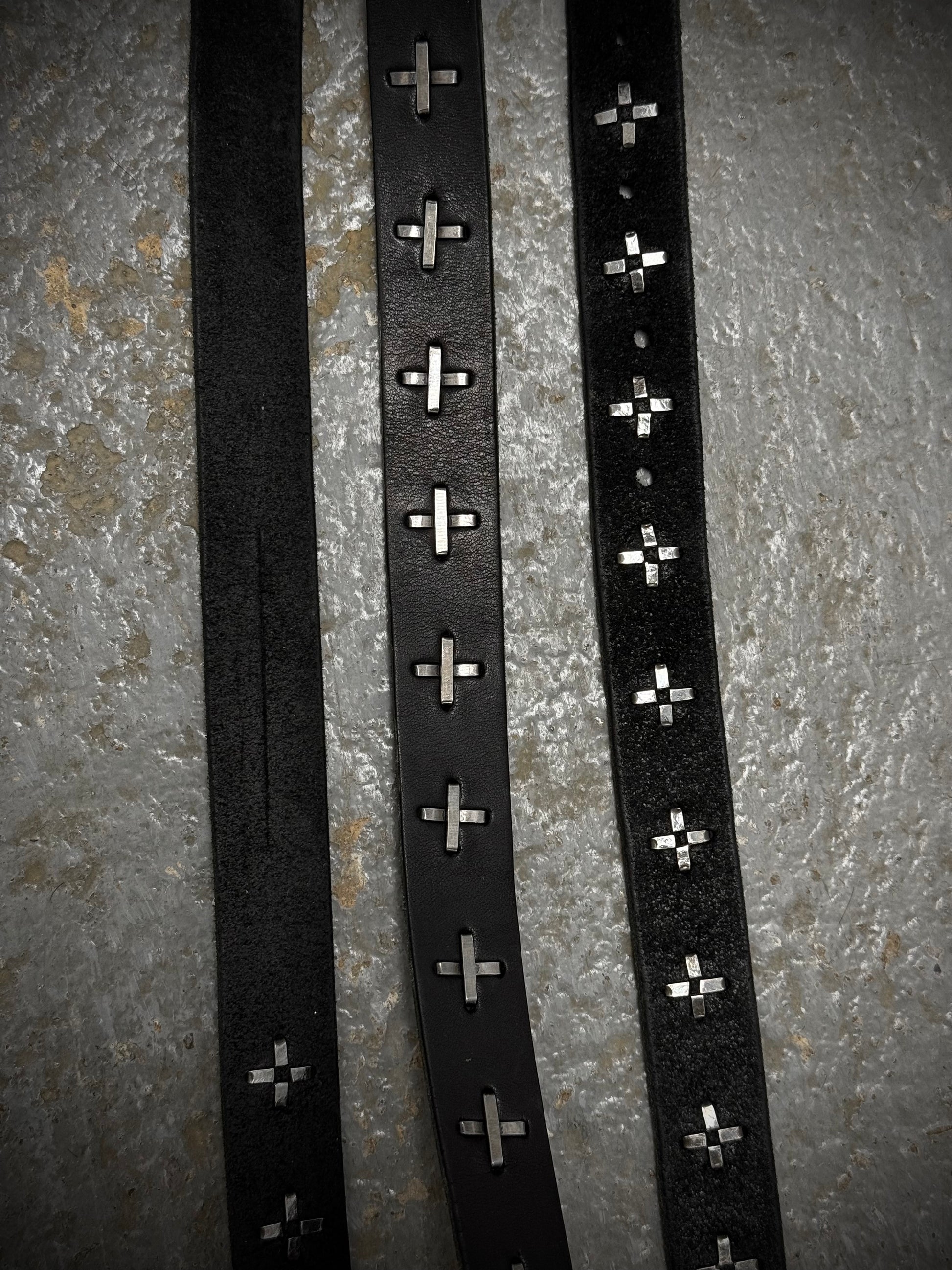 m.a+ by Maurizio Amadei 'EQ2C' GR 3.0 .925 Silver Cross Studded Cow Leather Belt detail | DRIEW GARMENTS