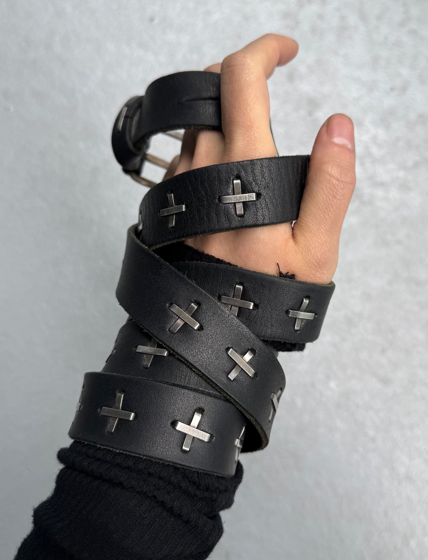 m.a+ by Maurizio Amadei ‘EQ2C-SPO 3.0’ Calfskin Leather Silver Cross Belt