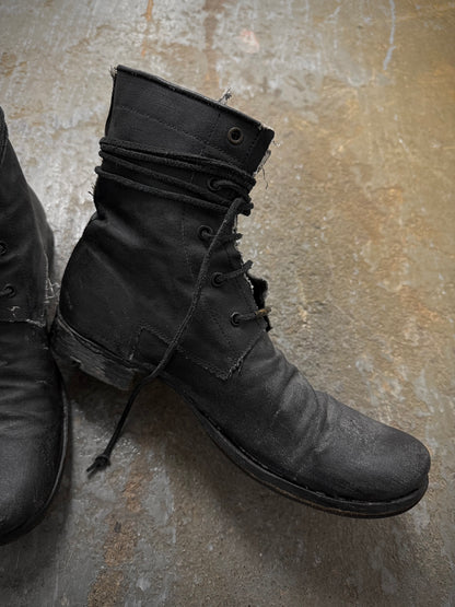 Layer-0 2010s Distressed Grey Waxed Coated Vespucci Sail Hemp Ankle Boots detail | DRIEW GARMENTS
