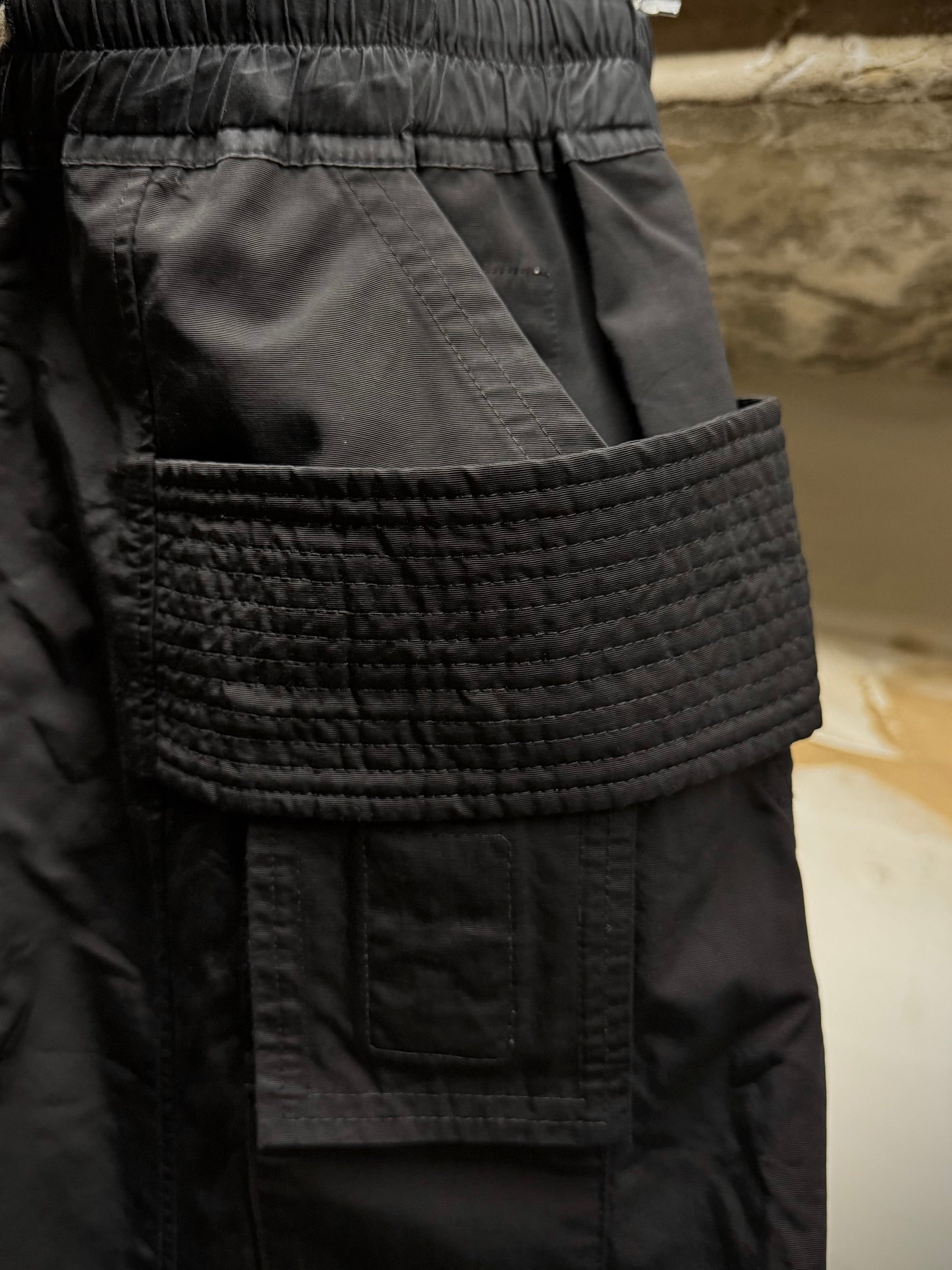 Rick Owens DRKSHDW SS17 "WALRUS " Cotton Nylon Creatch Cargo Pants detail | DRIEW GARMENTS