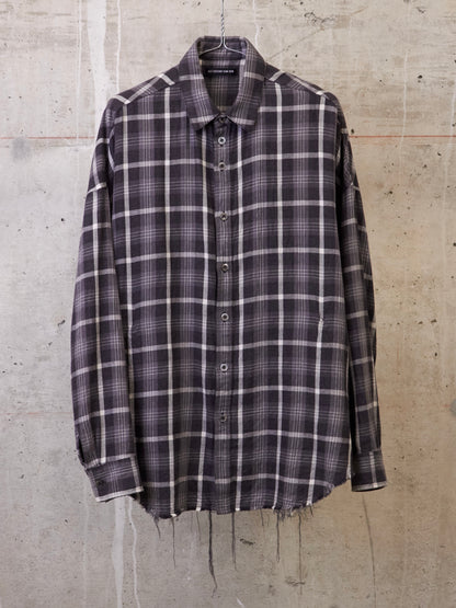 DIET BUTCHER SLIM SKIN SS17 "Flower Bullet" Oversized Grey Plaid Check Frayed Hem Shirt